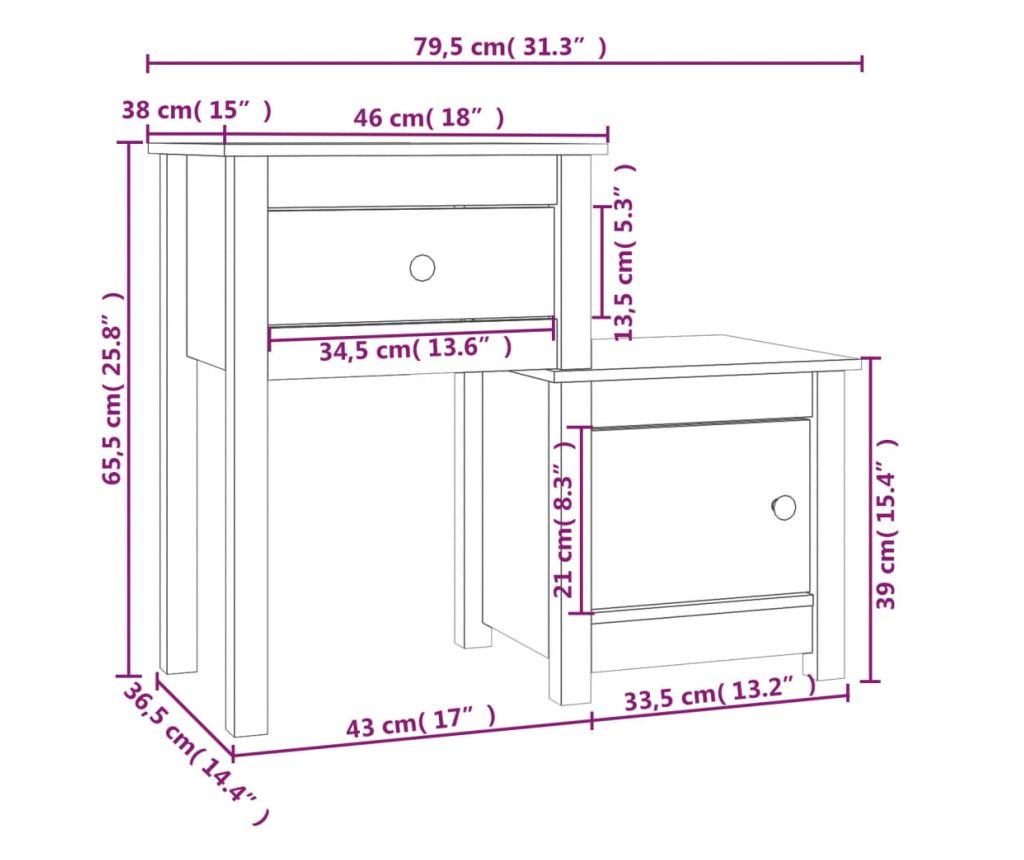 κομοδίνο, γκρι, 79,5x38x65,5 εκ., μασίφ ξύλο πεύκου - 7