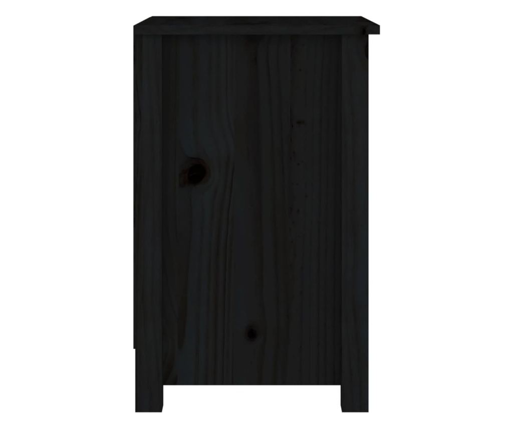 Κομοδίνο, μαύρο, 40x35x55 εκ., μασίφ ξύλο πεύκου - 4