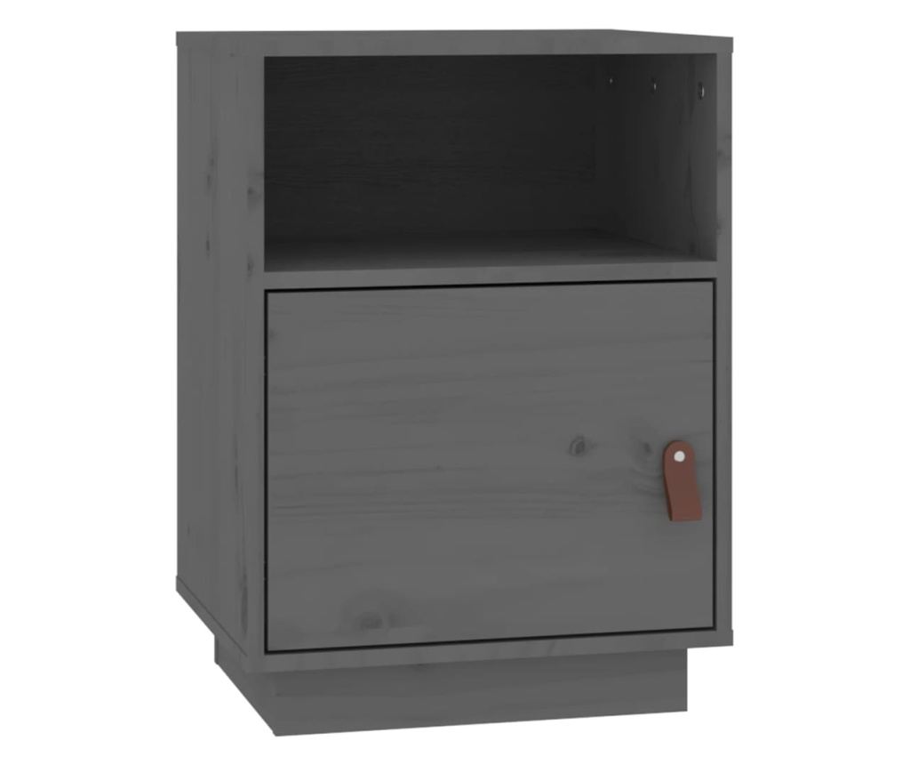 Κομοδίνο, Γκρι, 40x34x55 εκ., Μασίφ Ξύλο Πεύκου - 2