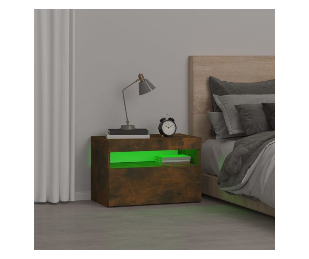 LED Κομοδίνα, Καπνιστή Δρυς, 60x35x40 εκ. - 5
