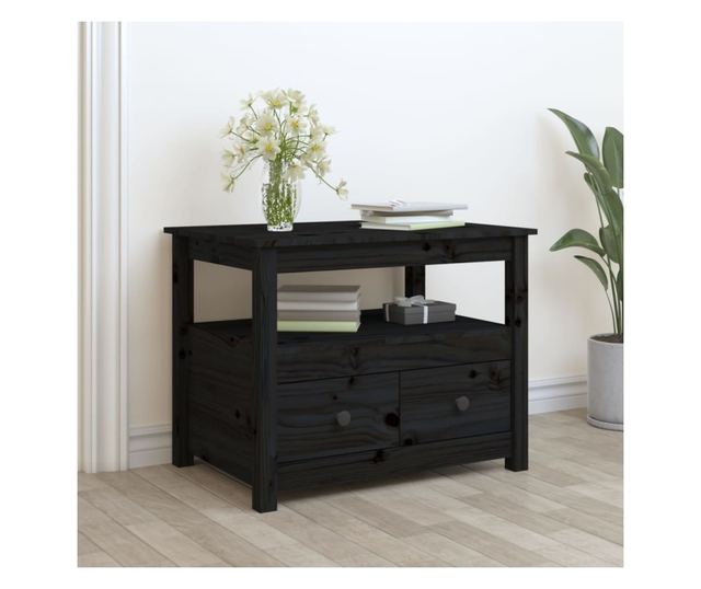 Măsuță de cafea, negru, 71x49x55 cm, lemn masiv de pin