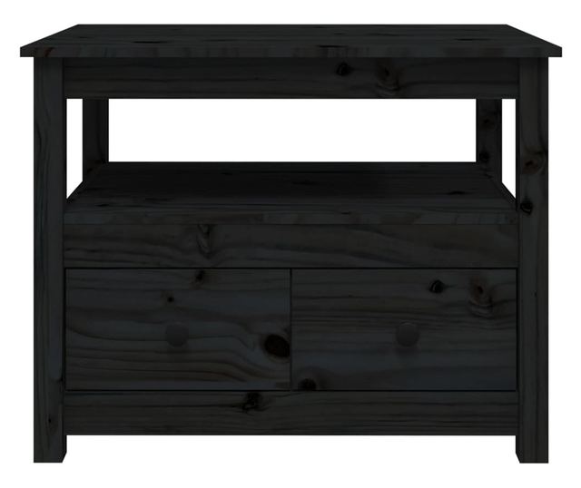 Măsuță de cafea, negru, 71x49x55 cm, lemn masiv de pin