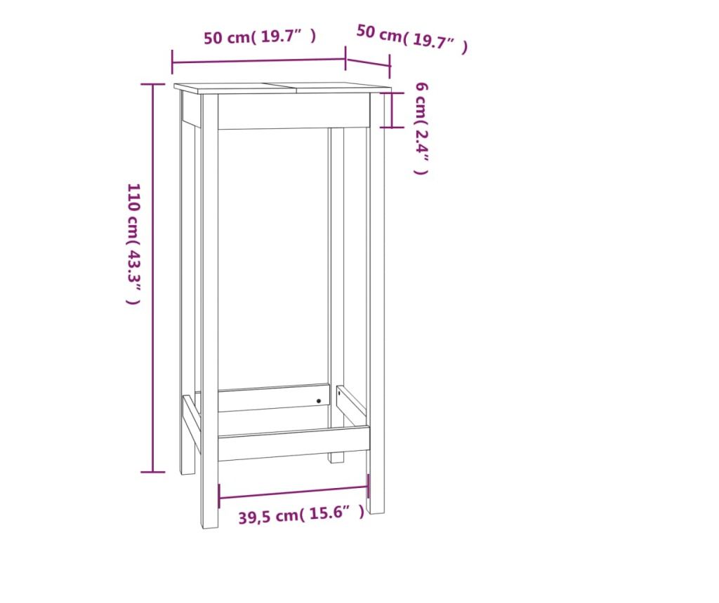 Τραπέζι μπαρ, μαύρο, 50x50x110 εκ., μασίφ ξύλο πεύκου - 8