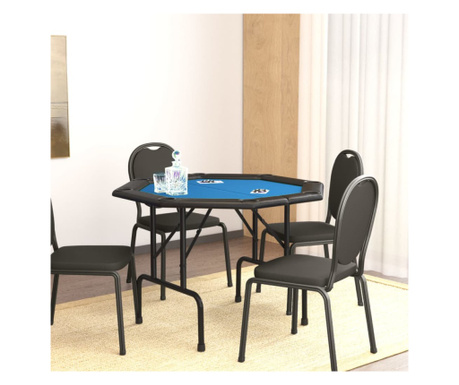 Masă de poker pliabilă, 8 jucători, albastru, 108x108x75 cm