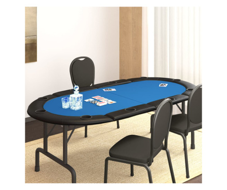 Blat masă de poker, 10 jucători, pliabil, albastru 208x106x3 cm