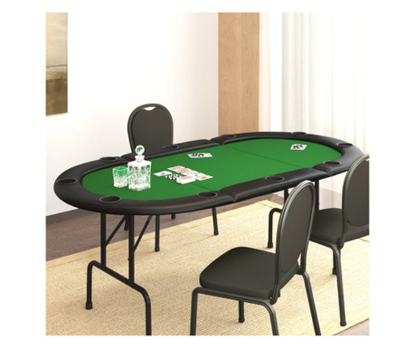 Сгъваема покер маса, 10 играча, зелена, 206x106x75 см