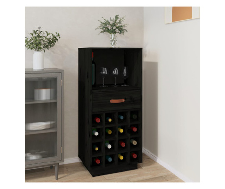 Dulap de vinuri, negru, 45x34x100 cm, lemn masiv de pin