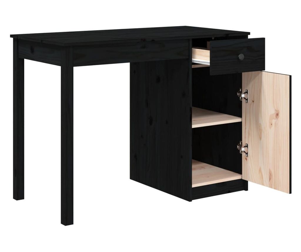 Γραφείο, μαύρο, 100x50x75 εκ., μασίφ ξύλο πεύκου - 7