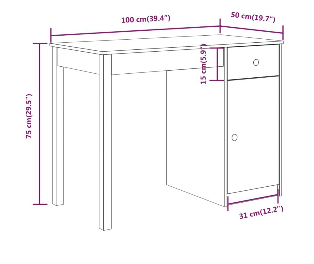 Γραφείο, μαύρο, 100x50x75 εκ., μασίφ ξύλο πεύκου - 10