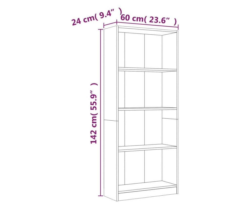 Βιβλιοθήκη 4 Επιπέδων σε Καφέ Δρυς 60x24x142 εκ. από Σύνθετη Ξυλεία - 6