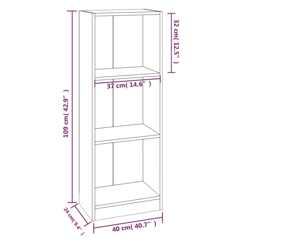 Hromszintes fstlt tlgyfa knyvespolc, 40x24x109 cm, kompozit fa - 8