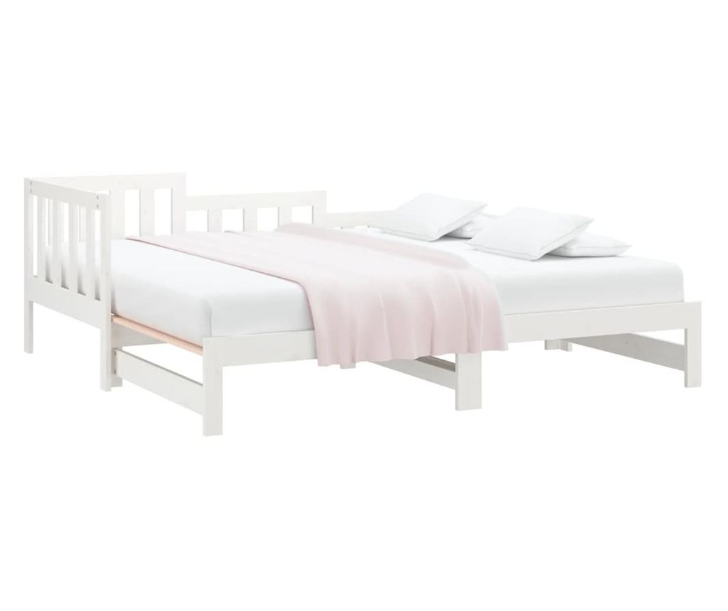 Επεκτεινόμενο Κρεβάτι Ημέρας Λευκό 2x(90x190) εκ. Μασίφ Ξύλο Πεύκου - 3