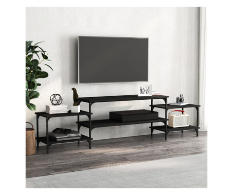 Comodă TV, negru, 197x35x52 cm, lemn prelucrat