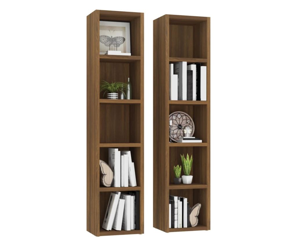 Ντουλάπι CD 2 τεμ. Καφέ Δρυς 21x16x93,5 εκ. Επεξεργασμένο Ξύλο - 3