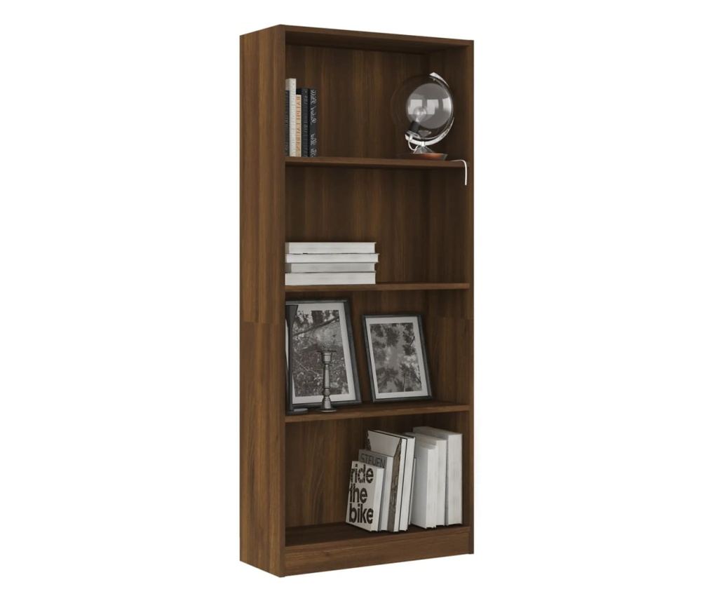 Βιβλιοθήκη 4 Επιπέδων σε Καφέ Δρυς 60x24x142 εκ. από Σύνθετη Ξυλεία - 3