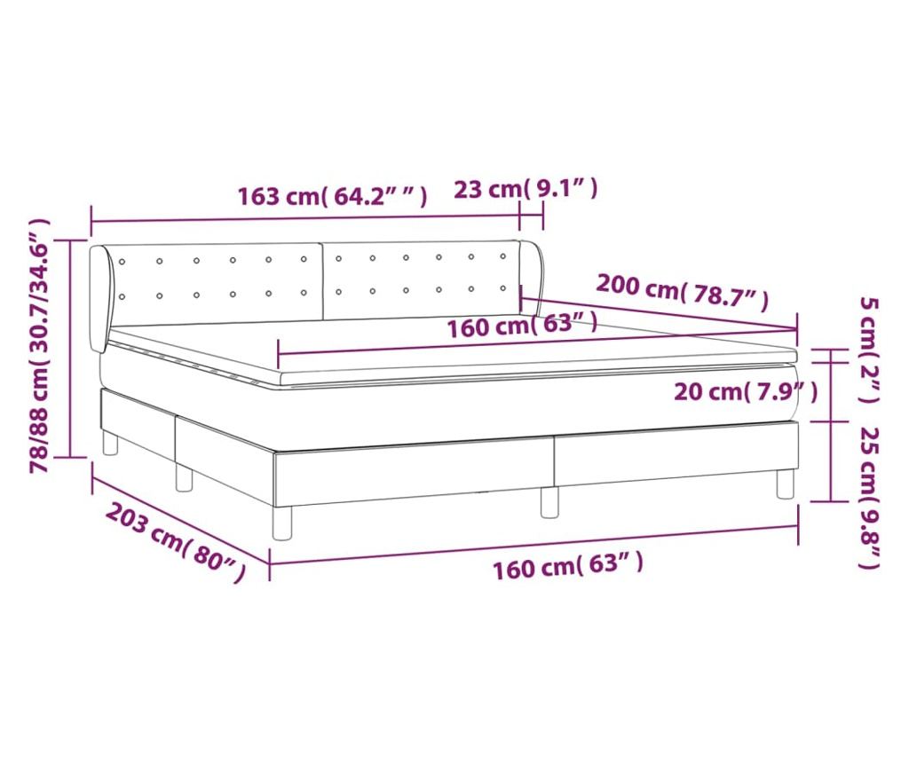 Боксспринг легло с матрак, тъмнокафяво, 160x200 см, текстил - 7