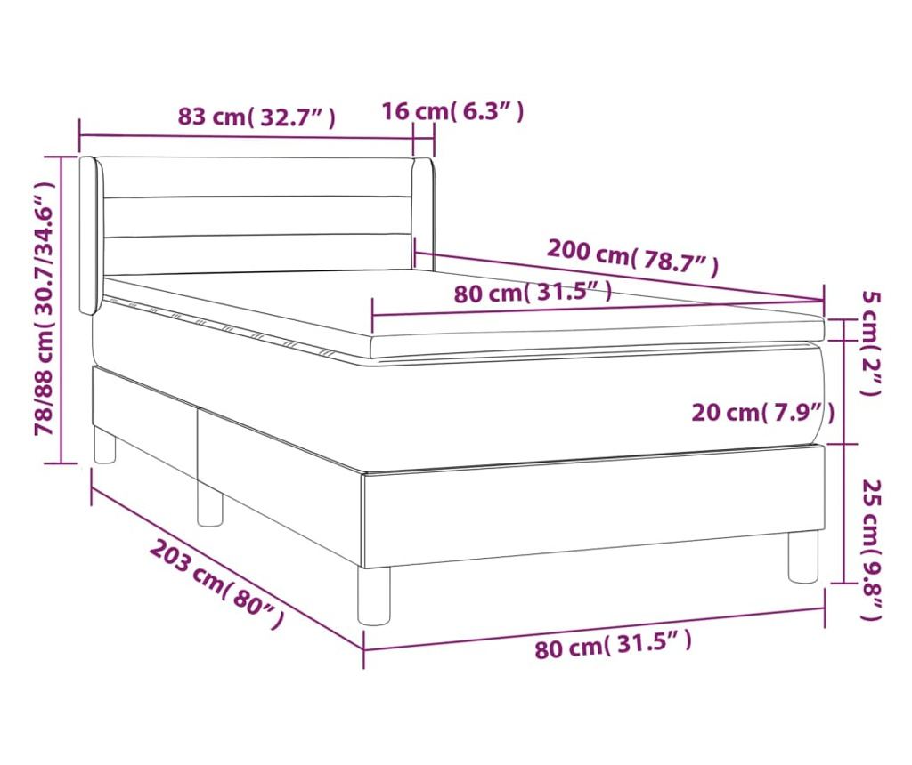 Боксспринг легло с матрак, кремаво, 80x200 см, текстил - 7