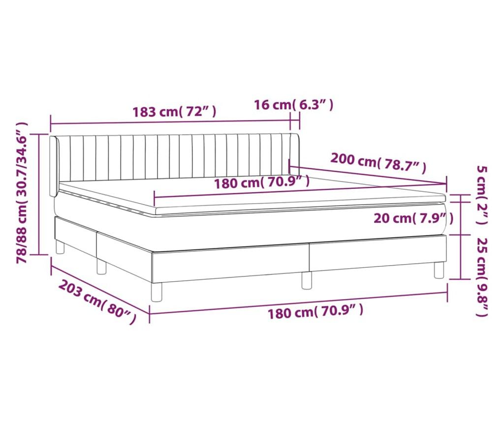 Boxspring krevet s madracem, tamnosiva, 180x200 cm, tekstil - 7