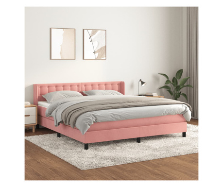 Pat box spring cu saltea, roz, 160x200 cm, catifea