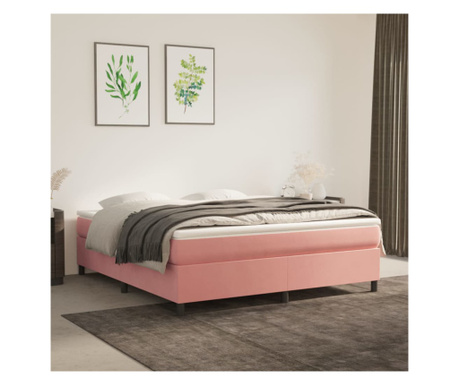 Pat box spring cu saltea, roz, 160x200 cm, catifea