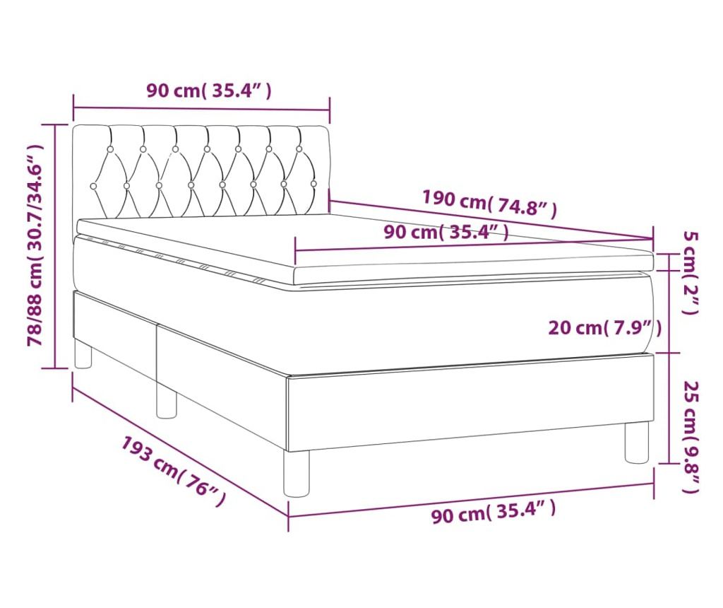 Okvir za krevet s madracem i LED rasvjetom, Svijetlo siva, 90x190 cm, Tekstil - 8
