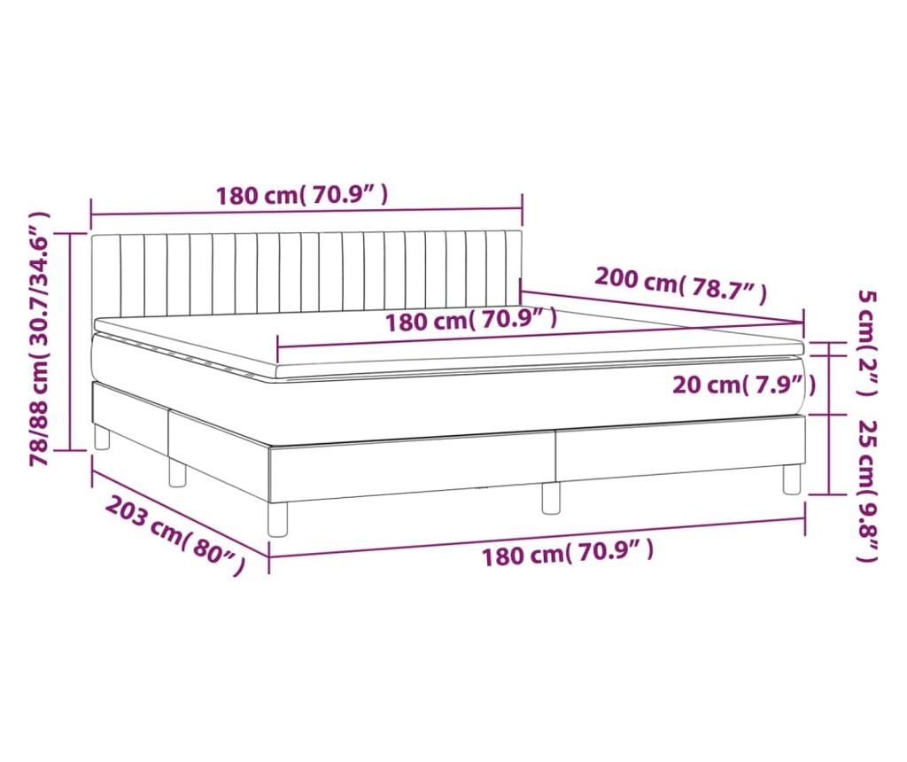 Okvir za krevet s madracem i LED rasvjetom, svijetlosiva, 180x200 cm, tekstil - 8