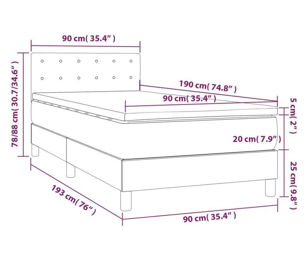 Krevet s oprugama, madracem i LED rasvjetom, crni, 90x190 cm, tekstil - 8