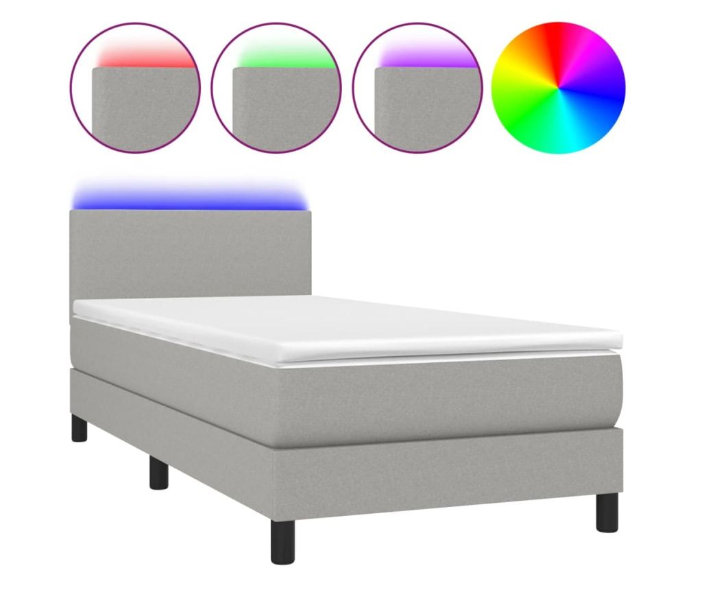 Okvir za krevet s madracem i LED rasvjetom, svijetlosiva, 80x200 cm, tekstil - 2