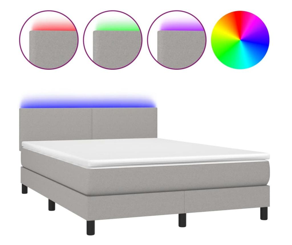 Okvir za krevet s madracem i LED rasvjetom, Svijetlo siva, 140x190 cm, Tkanina - 2