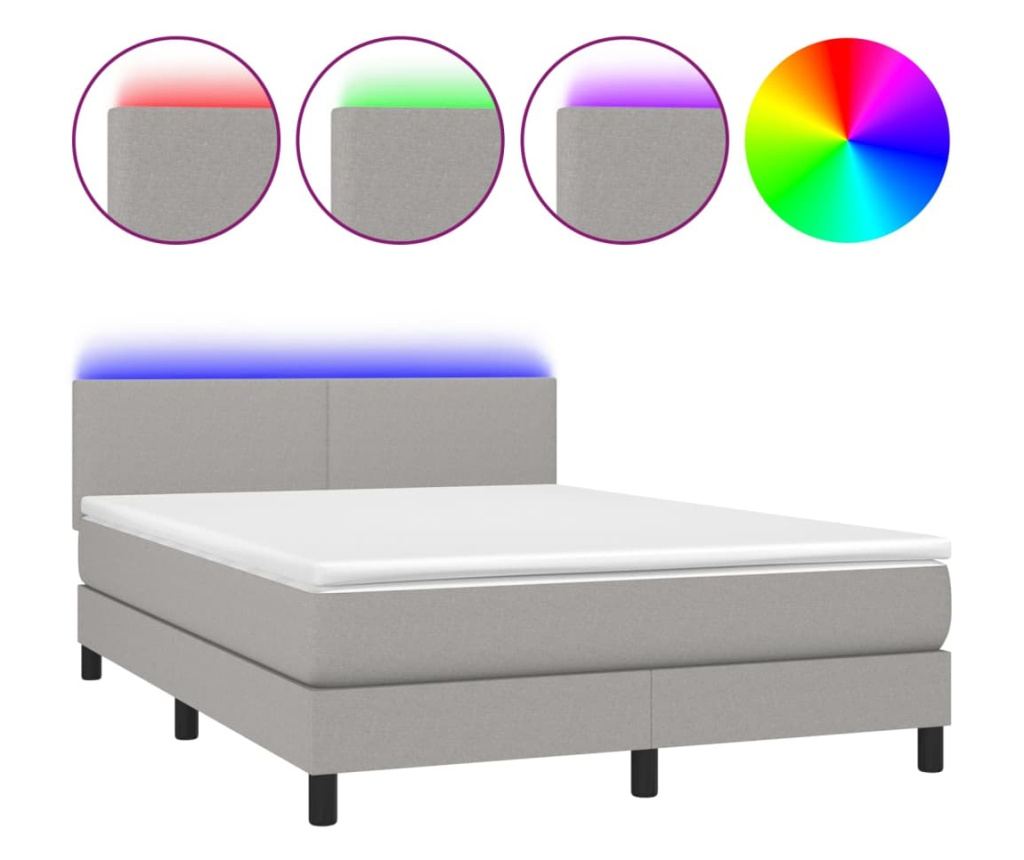 Okvir za krevet s madracom i LED rasvjetom, Svijetlo siva, 140x200 cm, Tkanina - 2