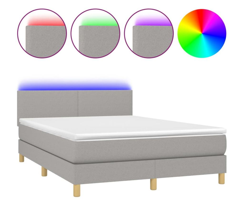 Okvir za krevet s madracem i LED rasvjetom, svijetlosiva, 140x190 cm, tekstil - 2