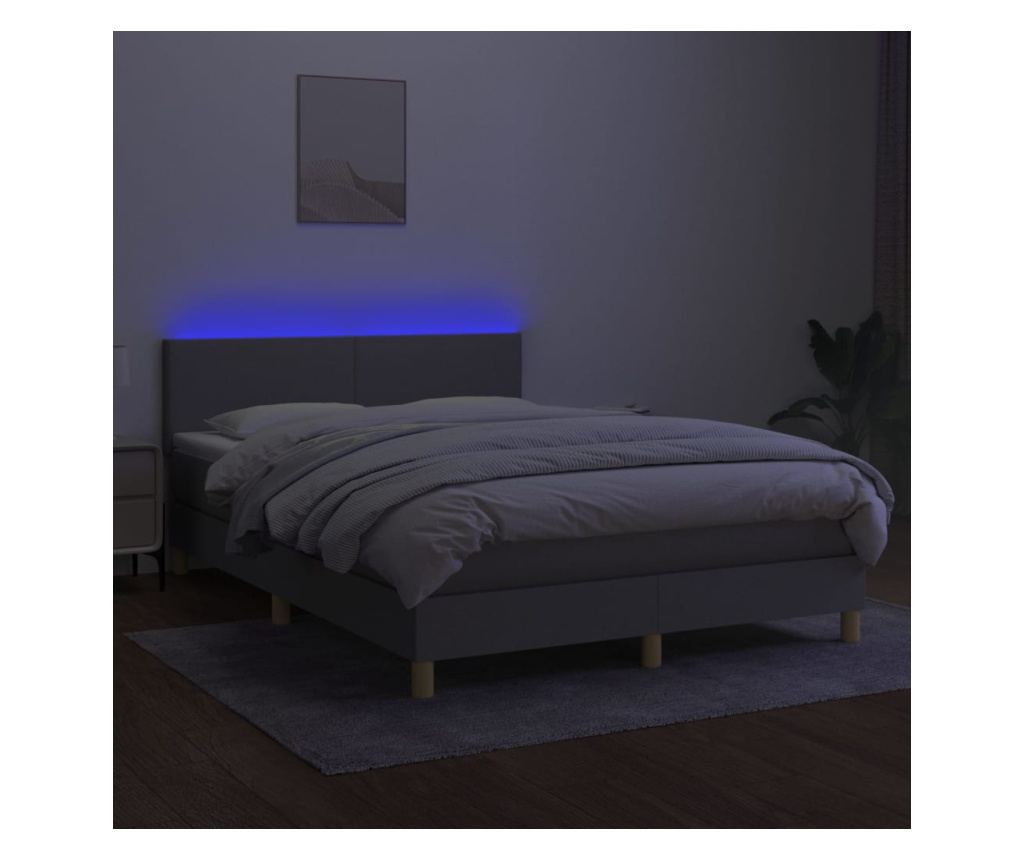 Okvir za krevet s madracem i LED rasvjetom, svijetlosiva, 140x190 cm, tekstil - 4