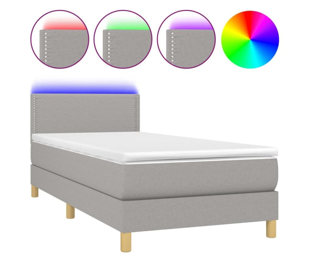 Okvir kreveta s madracem i LED rasvjetom, svijetlosiva, 90x200 cm, tekstil - 2