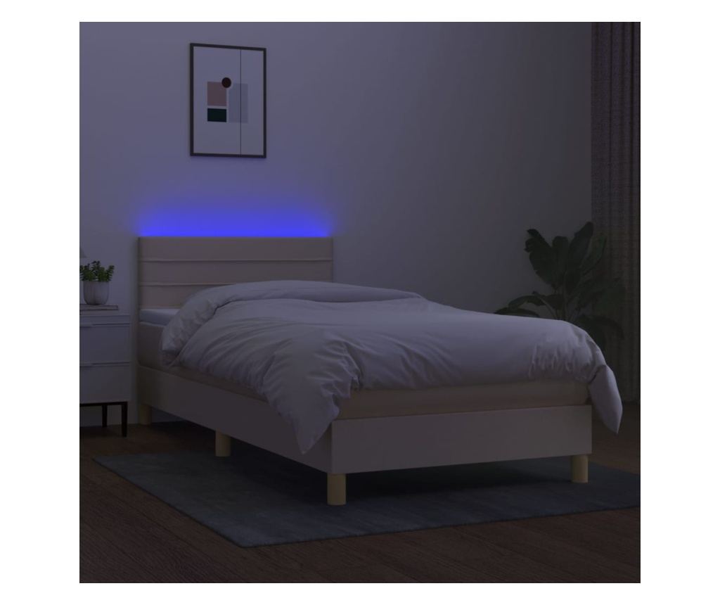 Okvir za krevet s madracem i LED rasvjetom, krem, 90x190 cm, tekstil - 4