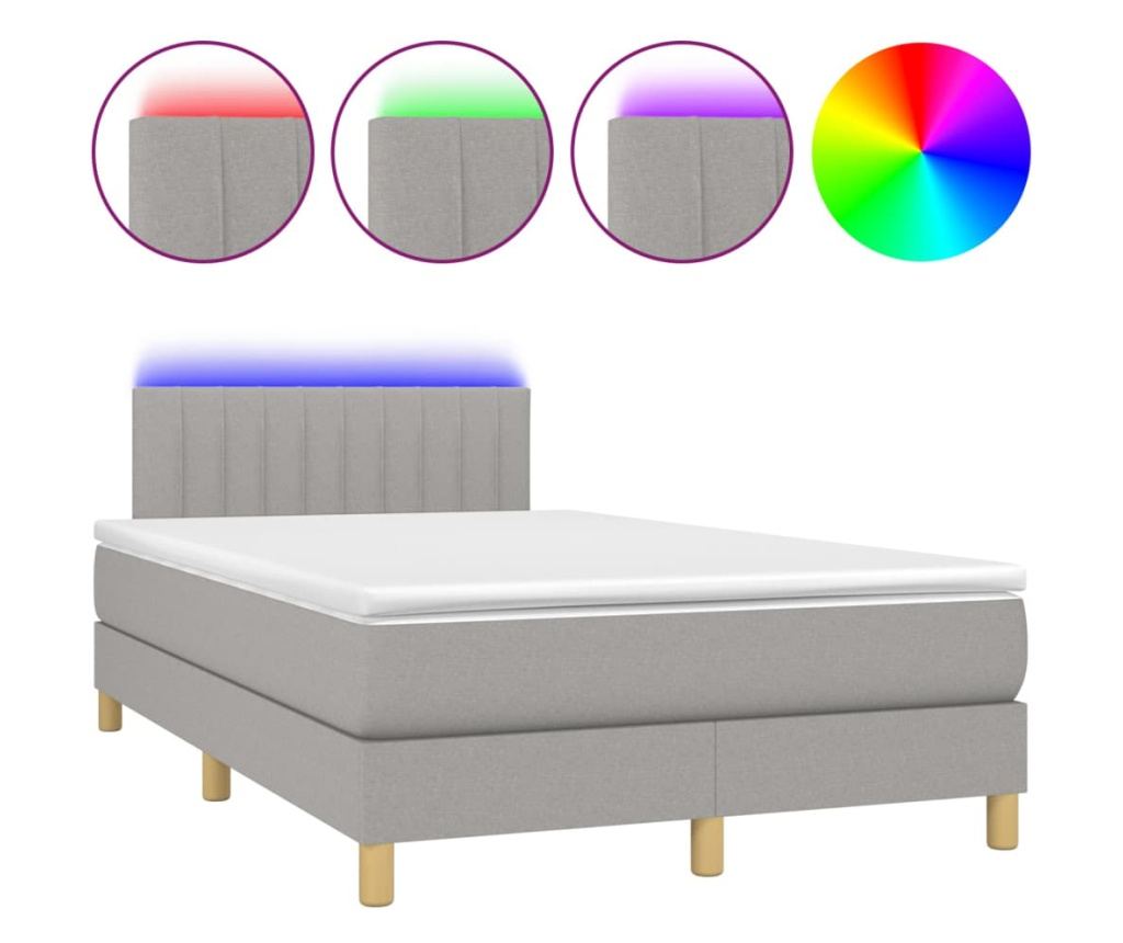 Легло с пружини, матрак и LED осветление, светло сиво, 120x200 см, текстил - 2