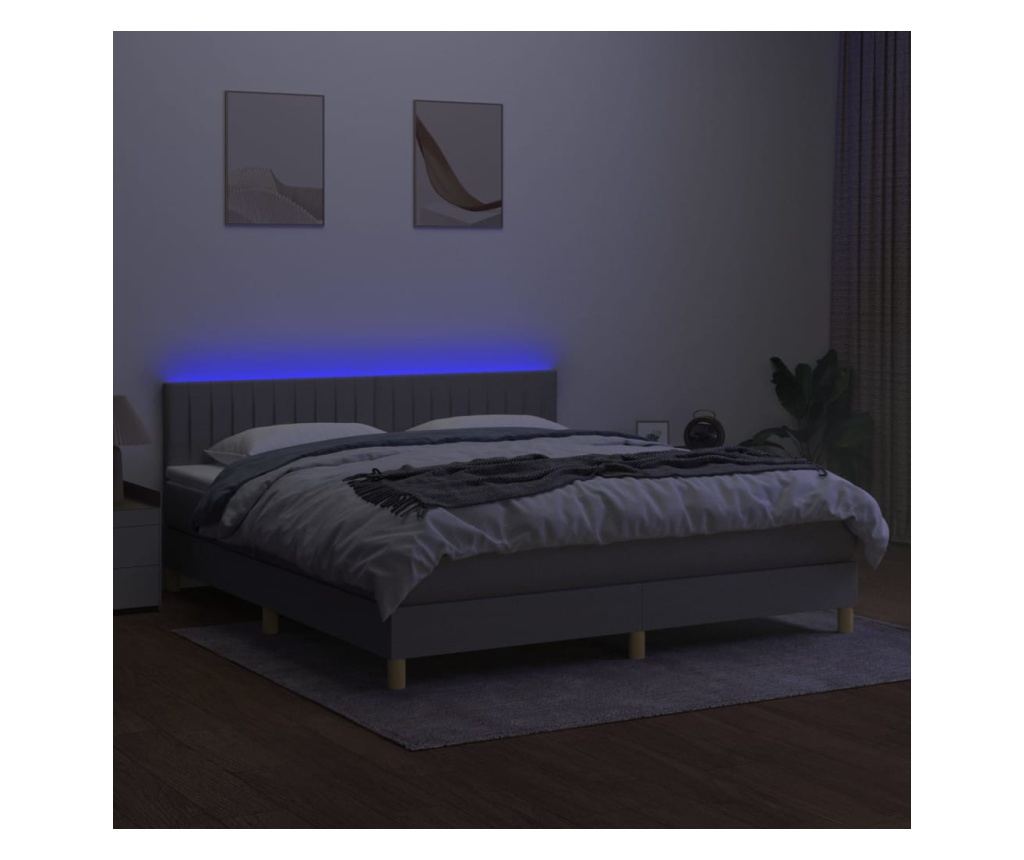 Okvir za krevet s madracem i LED rasvjetom, svijetlosiva, 180x200 cm, tekstil - 3