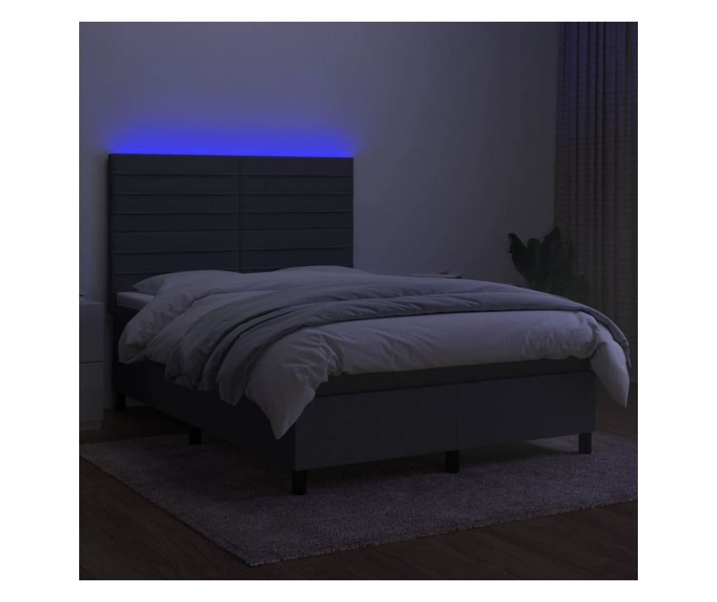 Боксспринг легло с матрак и LED, тъмносиво, 140x200 см, плат - 4