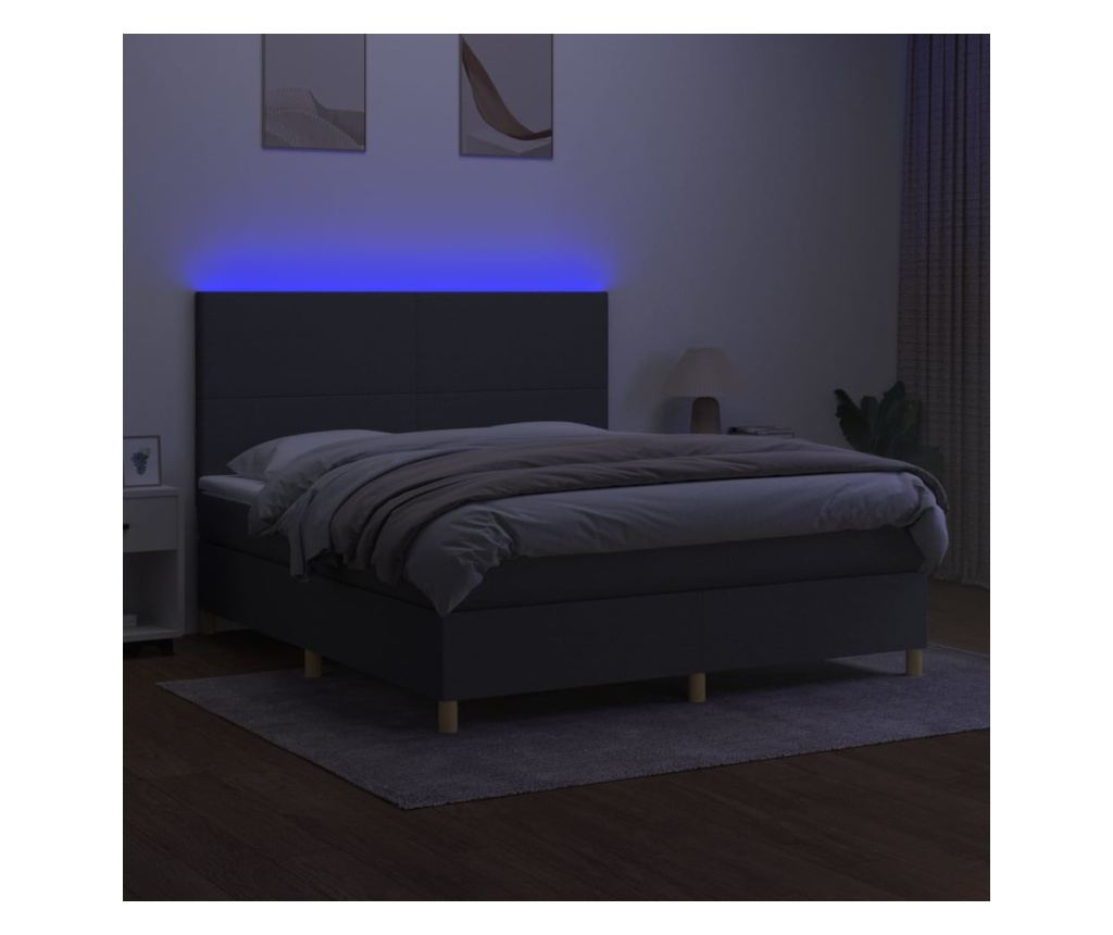 Okvir za krevet s madracem i LED rasvjetom, tamnosivi, 180x200 cm, tekstil - 4