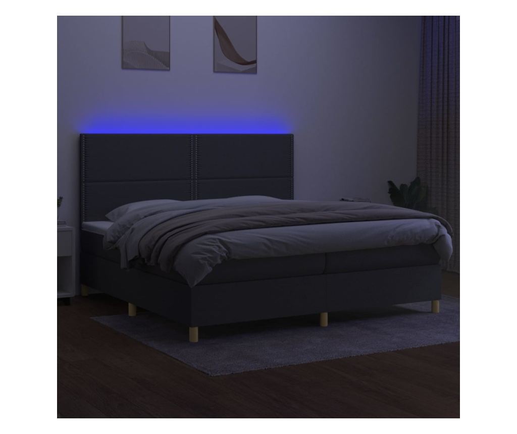 Легло с пружини, матрак и LED осветление, тъмно сиво, 200x200 см, текстил - 4