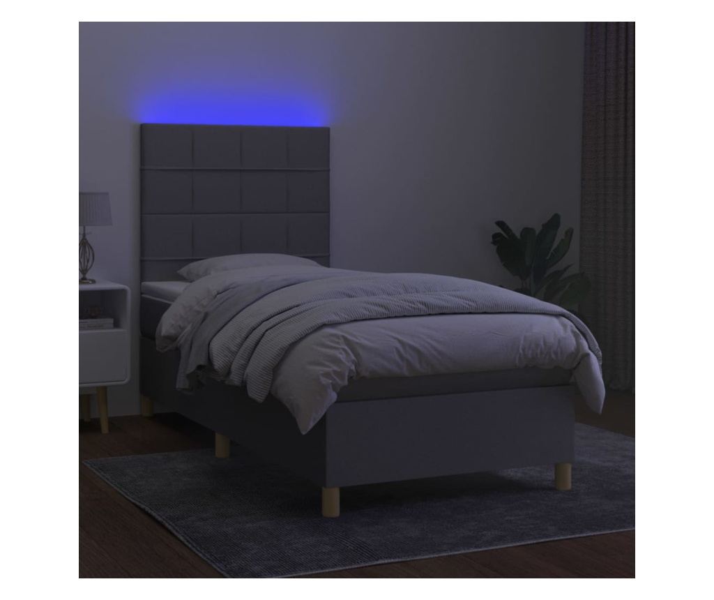 Легло с пружини, матрак и LED осветление, светло сиво, 100x200 см, текстил - 4