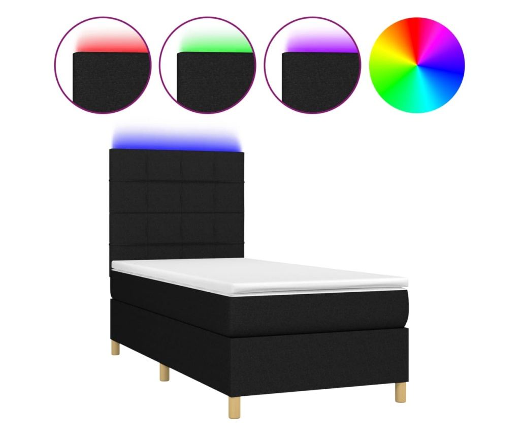 Okvir za krevet s madracem i LED rasvjetom, crni, 80x200 cm, tekstil - 2