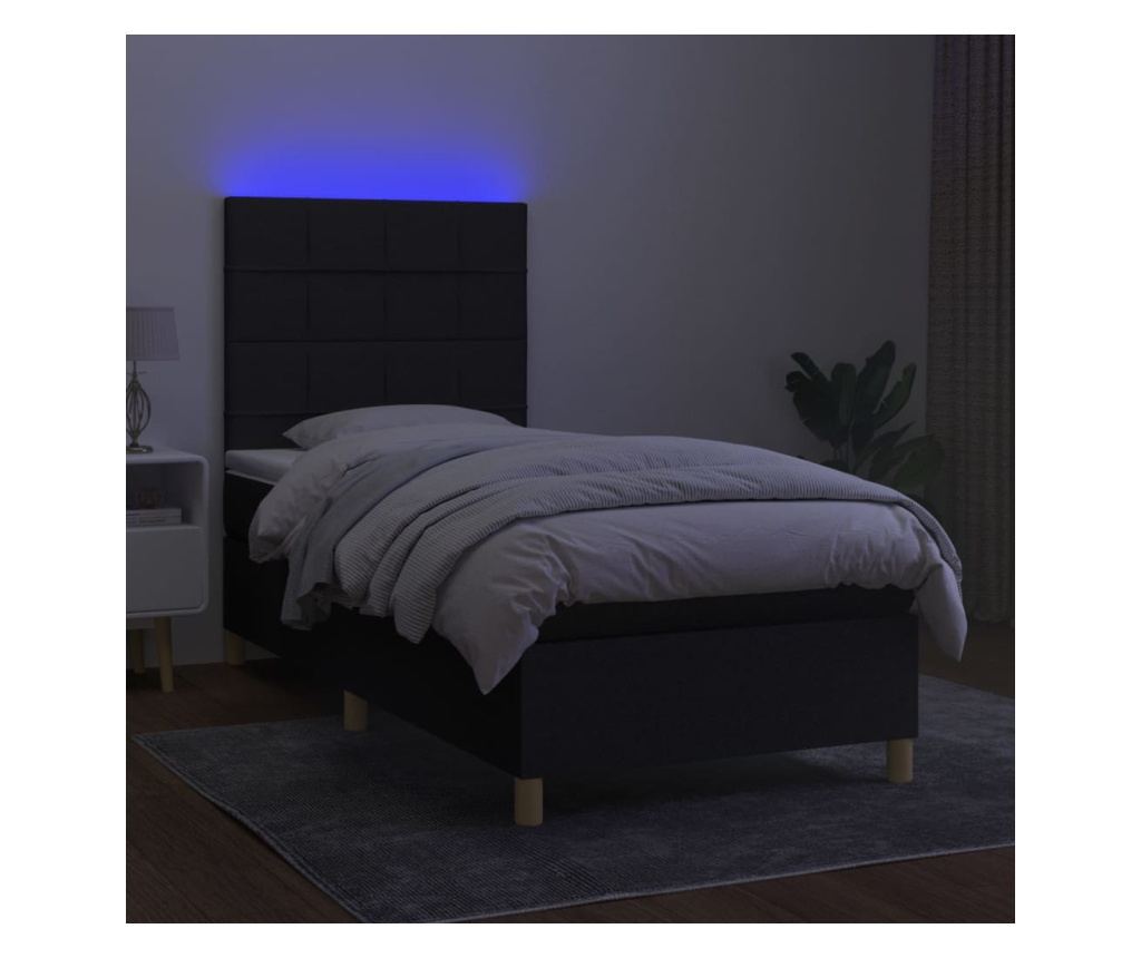 Okvir za krevet s madracem i LED rasvjetom, crni, 80x200 cm, tekstil - 4