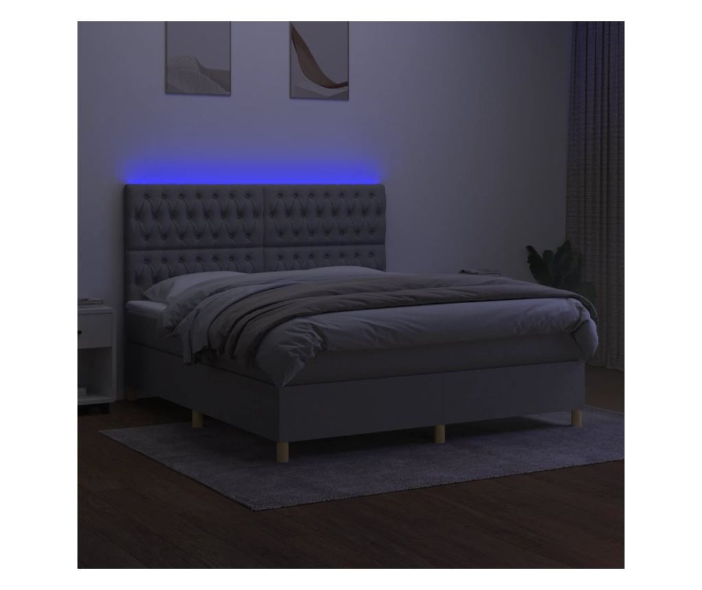 Okvir za krevet s madracem i LED rasvjetom, svijetlosiva, 180x200 cm, tekstil - 4