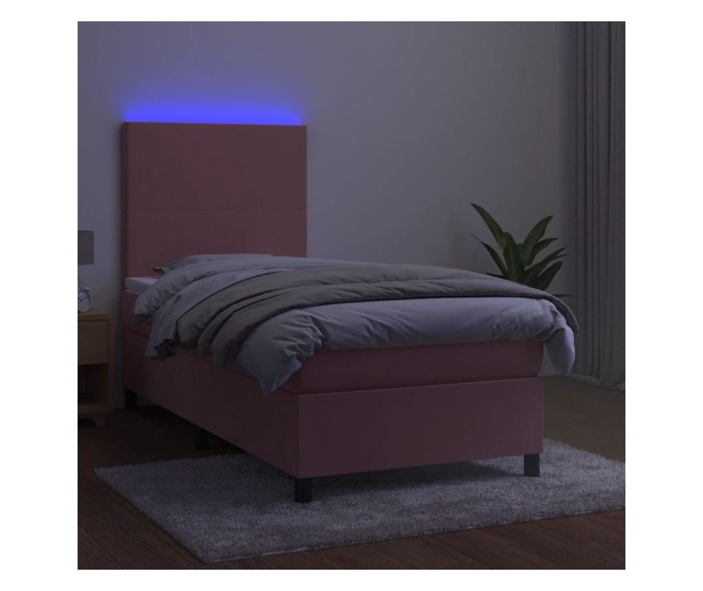 Легло с пружини, матрак и LED, черно, 90x200 см, кадифе - 4
