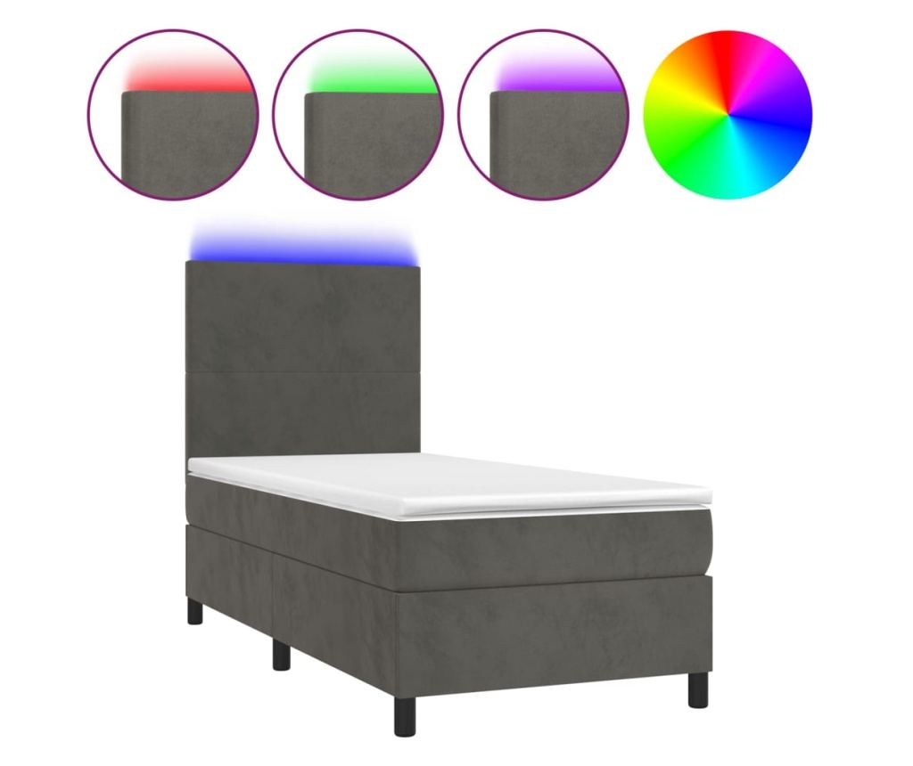 Континентално легло със спалня и LED, тъмно сиво, 80x200 см кадифе - 2
