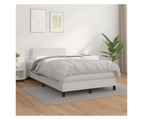 Pat box spring cu saltea, alb, 120x200 cm, piele ecologică