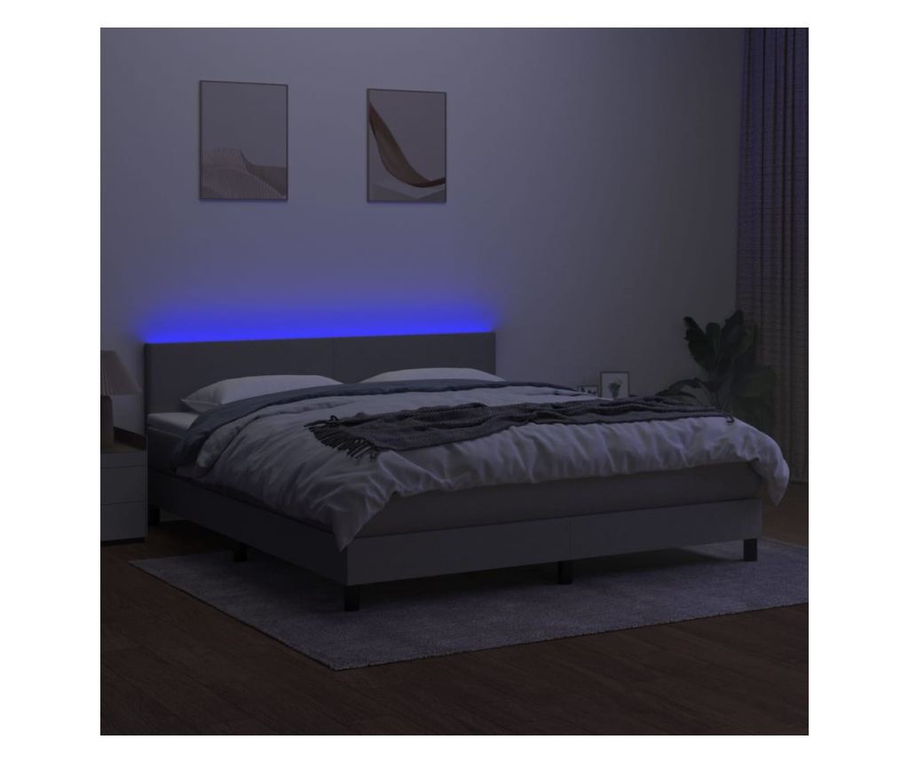 Okvir za krevet s madracem i LED rasvjetom, svijetlosiva, 180x200 cm, tekstil - 4