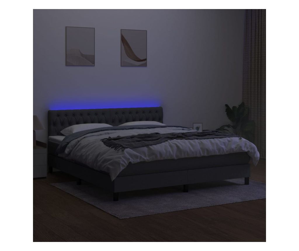 Okvir za krevet s madracem i LED rasvjetom, tamnosivi, 160x200 cm, tekstil - 4