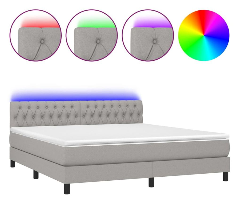 Okvir za krevet s madracem i LED rasvjetom, svijetlosiva, 180x200 cm, tekstil - 2
