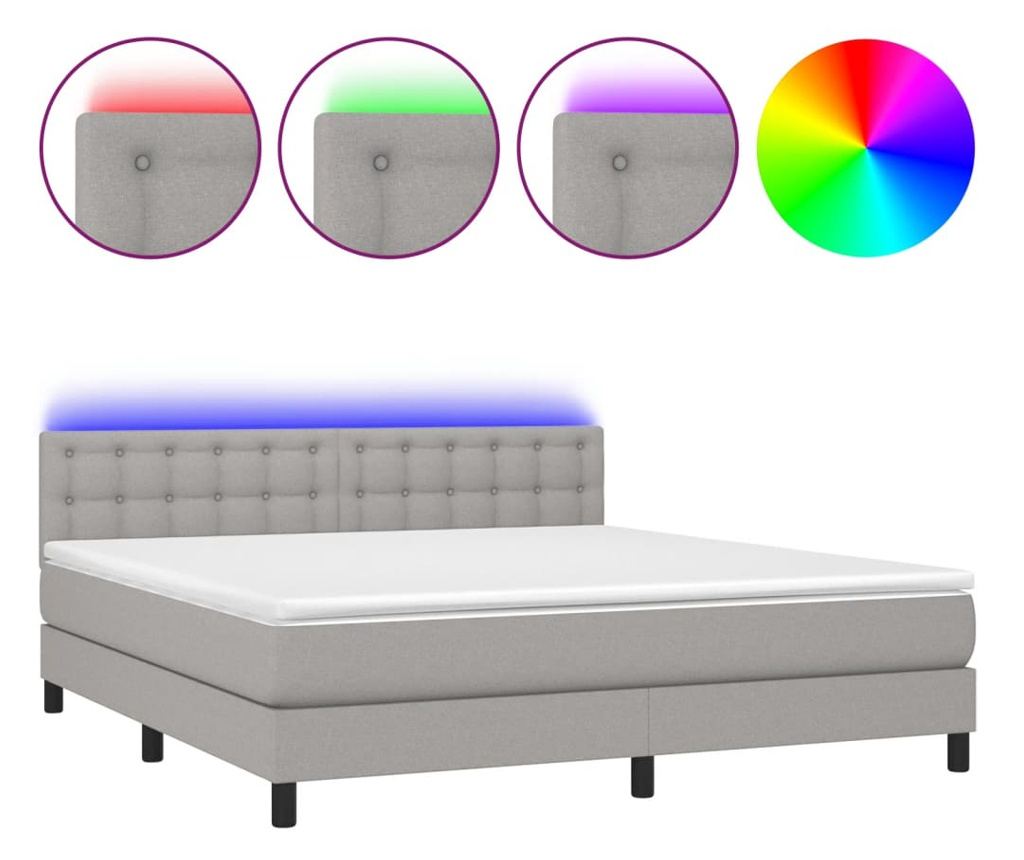 Okvir za krevet s madracem i LED rasvjetom, svijetlosiva, 180x200 cm, tekstil - 2